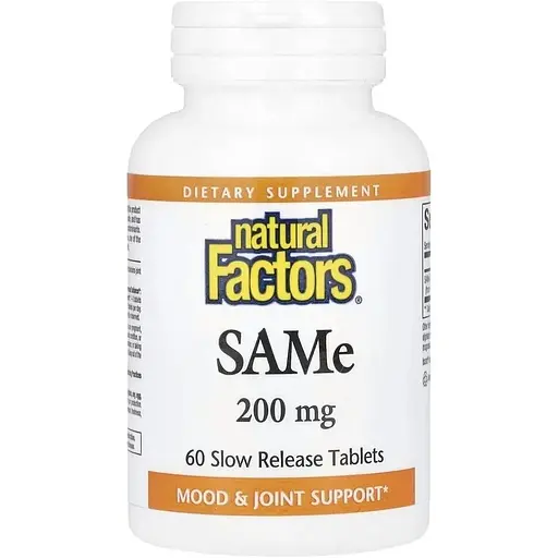Амінокислота Natural Factors SAMe 200 mg, 60 таблеток для підтримки настрою та печінки