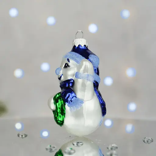 Ялинкова прикраса Санта Шоп Сніговик з вінком синій скло (4820001180237) - фото 4