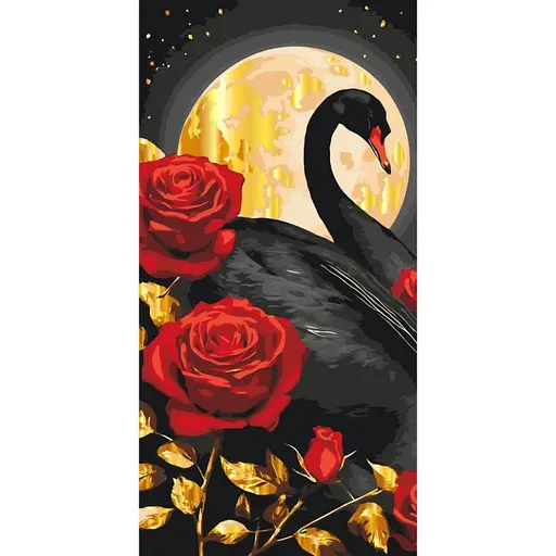 Картина по номерам "Черный лебедь" 11588-AC с металлизированными красками 40x80 см