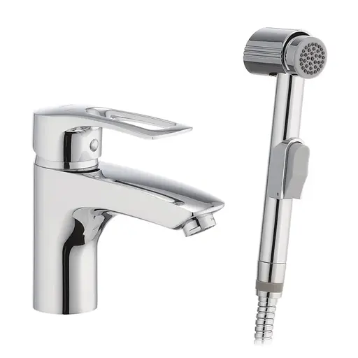 Смеситель для умывальника с гигиеническим душем Haiba Germes 001 HB0918, Хром - фото 1