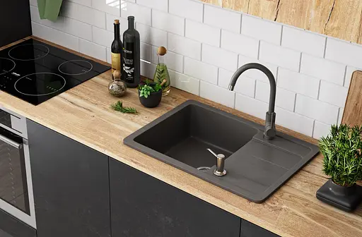 Кухонна мийка гранітна Rea Nils набір 5в1 grey ZLE-00101, Сірий - фото 5