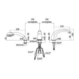 Змішувач на борт ванни Paffoni Flavia bronze FA045BR, Бронза - фото 2