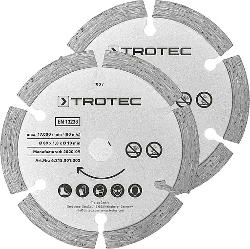Диск отрезной алмазный Trotec 2 Diamond 89 х 10 х 1.8 мм 2 шт. (DAS302850) - фото 1