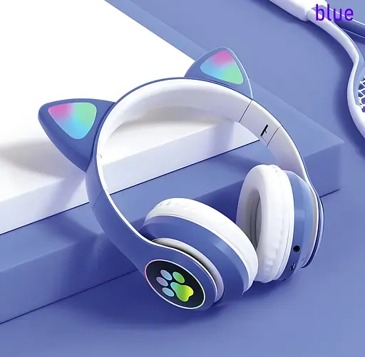 Бездротові Bluetooth навушники котячі вушка CAT STN-28 з мікрофоном та LED RGB підсвічуванням сині - фото 4