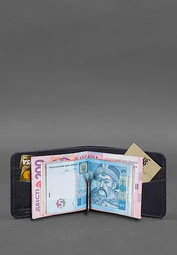 Кожаный портмоне 4.4 (с зажимом) синий Crazy Horse карбон - фото 3