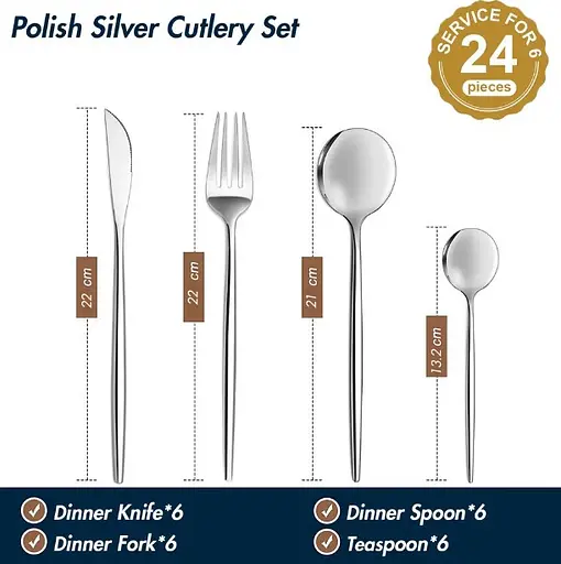 Набор столовых приборов серебристый из нержавеющей стали 18/10 на 4 предмета - фото 5