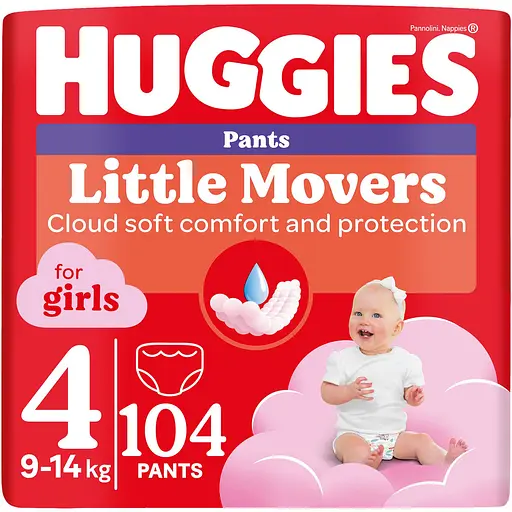 Уценка. Подгузники-трусики для девочек Huggies Pants Little Movers 4 (9-14 кг) 104 шт.