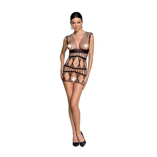 Бодистокинг-платье Passion BS089 black мини плетение в виде паутины One size - фото 3