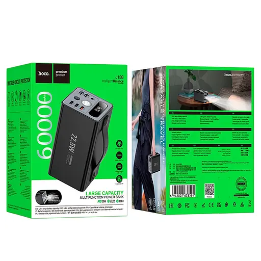 Портативна батарея - зовнішній АКБ Hoco J138 60000 mAh 12в power bank - фото 6