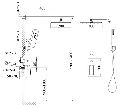 Душова система прихованого монтажу Topaz Lexi TLG 21205-H57-BL, Чорний матовий - фото 7