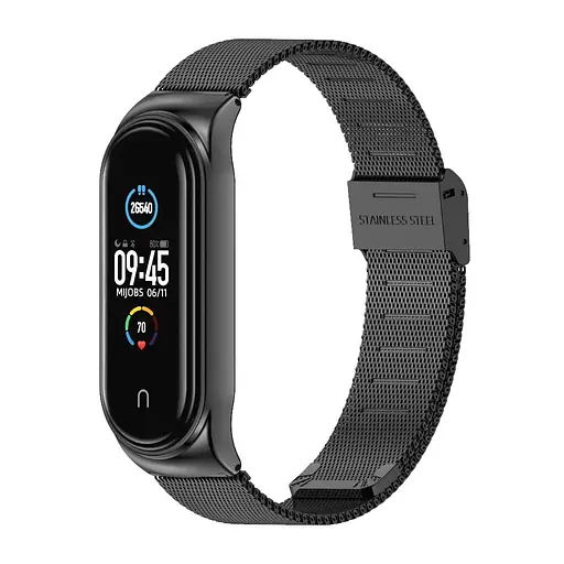 Ремінець для фітнес-браслета MiJobs для Xiaomi Mi Band 8 і 9 Mesh design металевий із застібкою чорний - фото 2