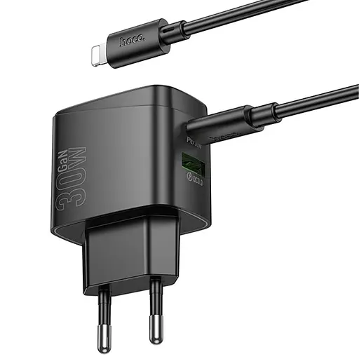 МЗП Hoco CS61A Bright PD30W+QC3.0 (1USB-A/1C) + кабель Type-C to Lightning Black - фото 5