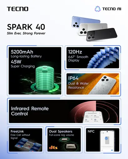 Смартфон Tecno TECNO Spark 40 KM5n 6.67" 8/256ГБ 2SIM 5200 мАхгод Veil White - фото 2