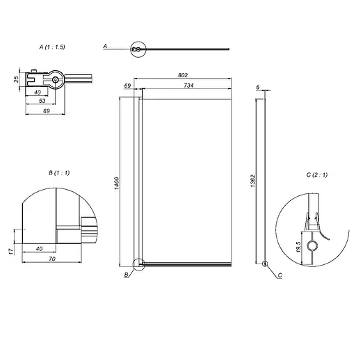 Шторка для ванни Am.Pm Gem 80x140 см орна хром WU90BS-D080-140CT, Універсальна, прозорий, хром - фото 8