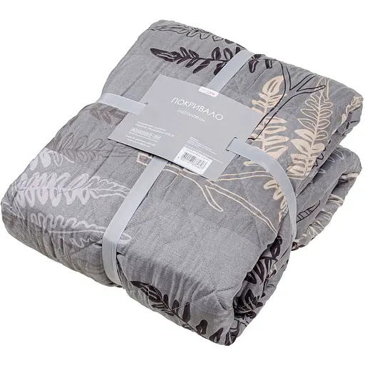 Покривало стьобане Home Line Мікрофібра папороть 210x220 см сіре (175483) - фото 1