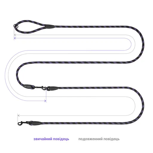 Поводок для собак Barksi Свободные руки светоотражающий 240х0.9 см черно-фиолетовый - фото 2