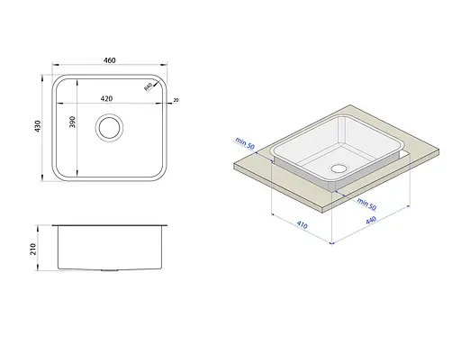 Кухонная мойка золотая из нержавеющей стали 45 см под столешницу Nett NG-4643, Золотой - фото 7