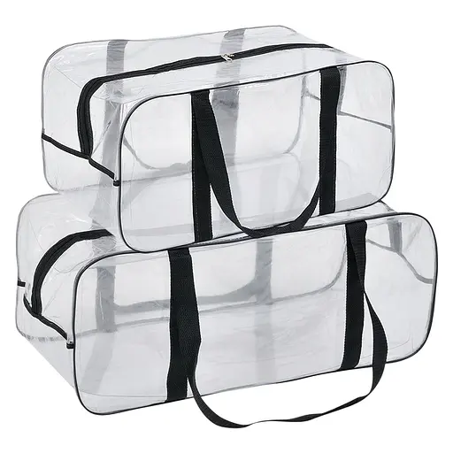 Набор прозрачных сумок в роддом: размер L 50х25х30 см + размер XL 60х25х30 см (черные) - фото 1