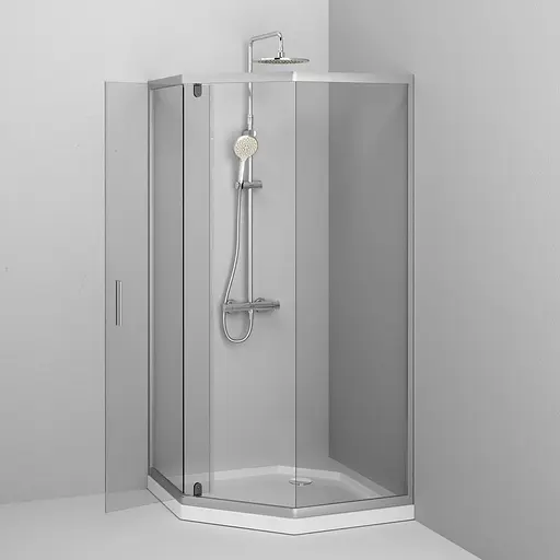 Душевая кабина Am. Pm Gem 5-corner Pivot 90x90 см без поддона хром матовый W90UG-405-090MT, прозрачная, хром матовый - фото 4