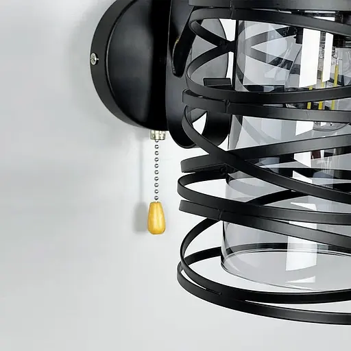 Чорне металеве бра Лофт у корпусі 25х16 см з плафоном Line F Арт. 8190/1W BK+GR - фото 3