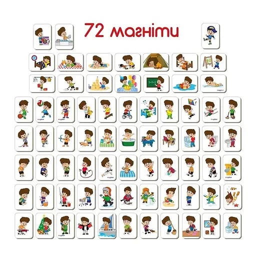 Дитячий розвиваючий набір магнітів Magdum Розпорядок дня 72 шт. ML4032-03  - фото 5