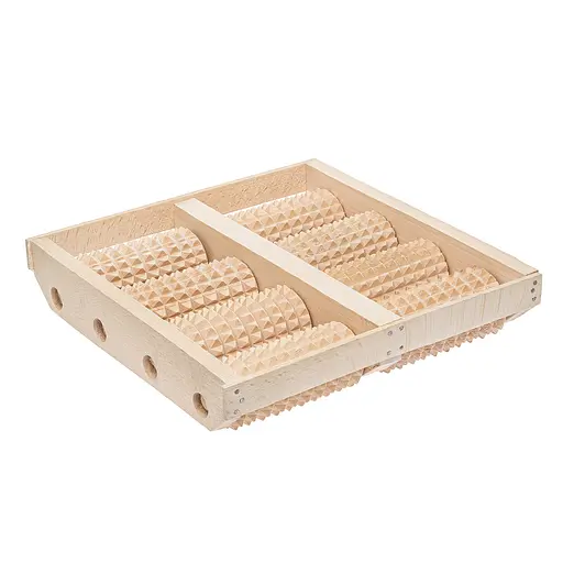 Масажер для ніг дерев'яний зубчастий на 8 роликів для двох ніг 25.5х25.5х5 см, Woodly 84980 - фото 4