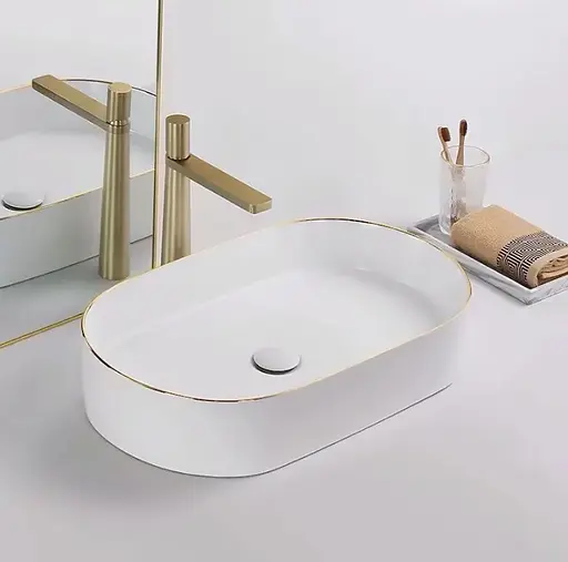 Умивальник Rea Nadia накладний white gold edge REA-U1063, Білий - фото 6