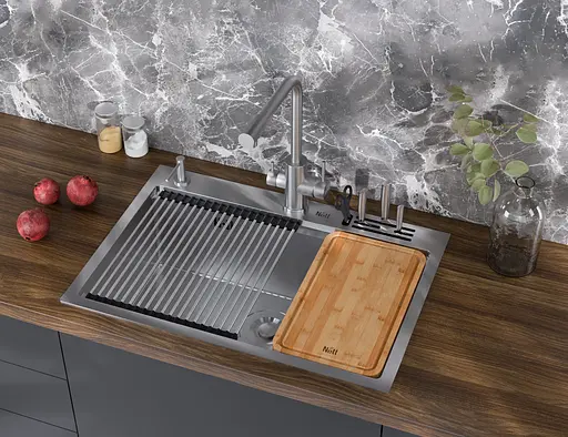 Кухонная мойка накладная из нержавеющей стали 1.5 мм Nett NS-7048, Нержавеющая сталь - фото 3