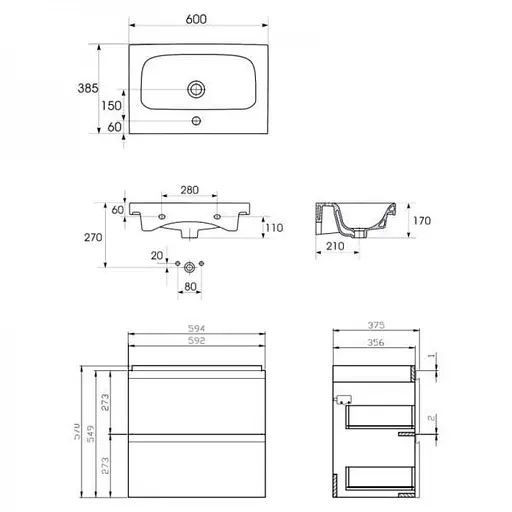 Тумба для ванної кімнати Cersanit Cet В04 з умивальником Moduo Slim 60 см Білий UN509-042 30412 - фото 3