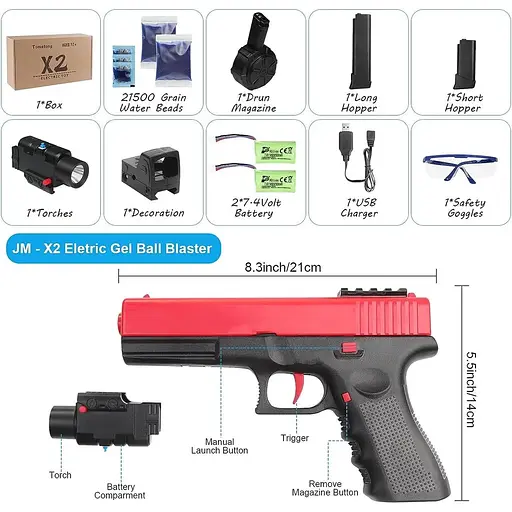 Іграшковий гель бластер JM-X2 з 21500 екологічно чистих водяних м’ячів, барабаном - фото 5