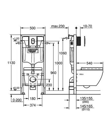 Комплект инсталляции Grohe + унитаз Euro Ceramic c клавишей Arena Cosmopolitan 39536000 - фото 2