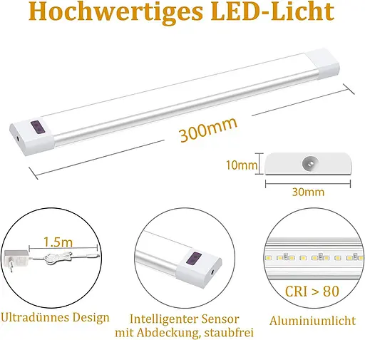 WOBANE LED Under Unit Light Kitchen, світлодіодне освітлення шафи з регульованою яскравістю та датчиком - фото 2