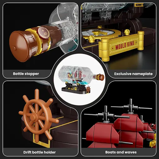 Конструктор корабель  MOULD KING піратський у пляшці Queen Revenger  пірати карибського моря 885 деталі - фото 5