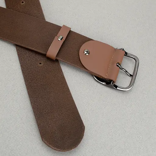 Ремень женский широкий кожаный JK-5070 коричневый с темной пряжкой (125 см) - фото 5