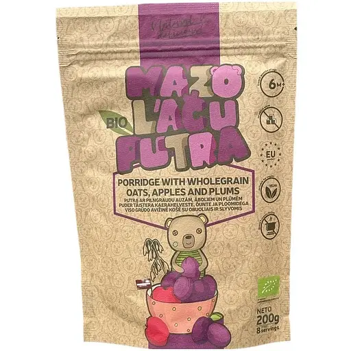 Каша органічна Mazo Lacu Вівсяно-рисова з яблуком та сливою з 6 місяців 200 г
