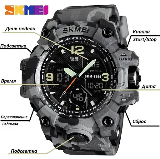 Чоловічий годинник Skmei Hamlet 1155 Сірий камуфляж - фото 7