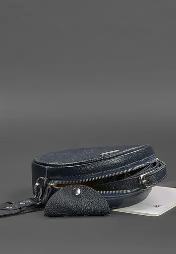 Кругла шкіряна жіноча сумочка Tablet темно-синя - фото 5