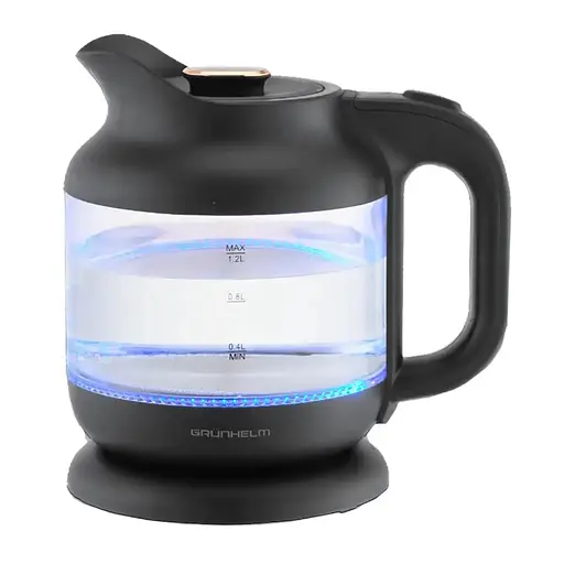 Дисковий скляний електрочайник Grunhelm EKG-25011B 1,2л 630Вт Чорний - фото 1