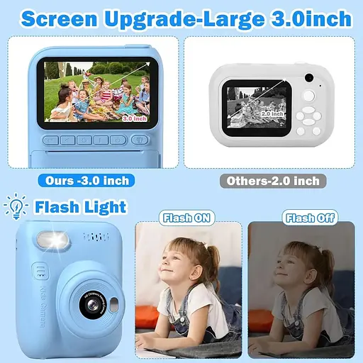 Детская камера Instant Hangrui 3.0-дюймовый экран 1080P с картой 32 ГБ и бумагой для печати, цветные ручки - фото 5