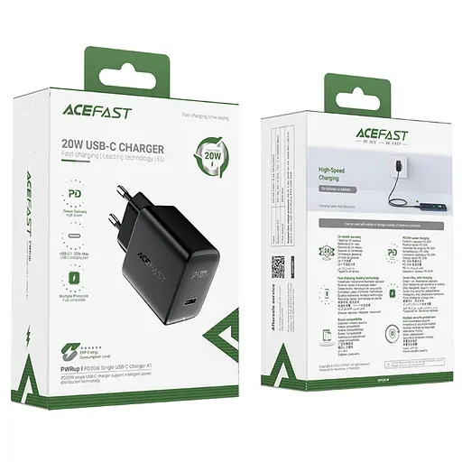 Мережевий зарядний пристрій Acefast A1 Type-C PD 20W чорний - фото 5