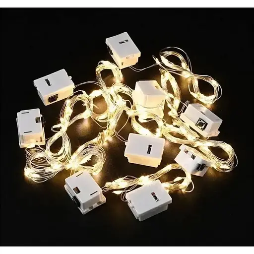 Светодиодная гирлянда на серебряной проволоке 2M 20 LED теплый свет, три режима, набор 10шт, батарейки в
