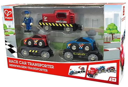 Набір для іграшкових залізниць Hape Поїзд транспортер для гоночних автомобілів E3735 - фото 7