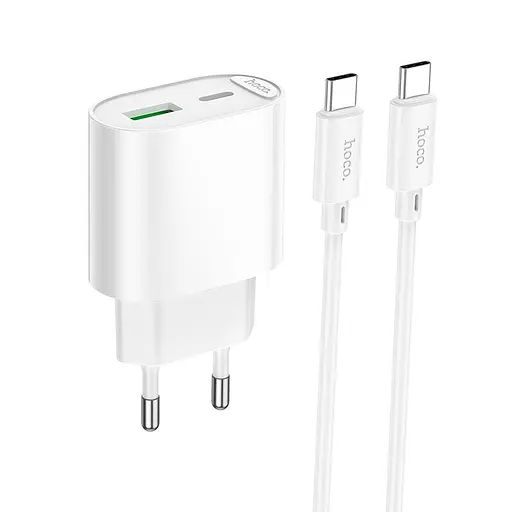 Адаптер сетевой HOCO Type-C to Type-C Fighter charger set C109A |1Type-C/1USB, 3A/20W, PD/QC| - фото 1