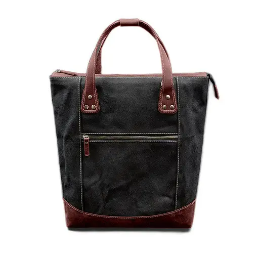 Сумка-рюкзак з канвасу та натуральної бордової шкіри - фото 10