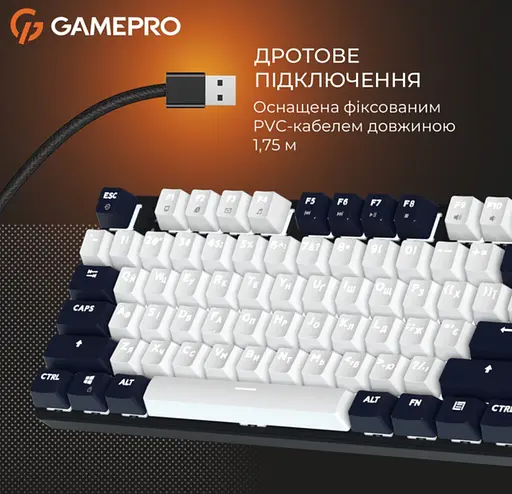 Клавіатура ігрова механічна GamePro MK-110-B USB Hot-Swap Outemu Red Switch Black-White - фото 13