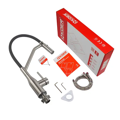 Змішувач для кухні Koer KI-70026-02 із чорним силіконовим виливом KR5209 Нержавіюча сталь - фото 7