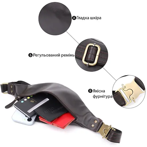 Бананка для чоловіків з гладкої натуральної шкіри SHVIGEL 29х11х4,5 см sum0027448 - фото 4