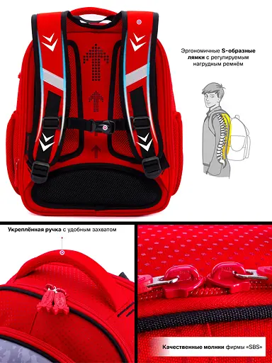 Школьный рюкзак (ранец) с ортопедической спинкой Winner / SkyName для девочки с Единорогом 37х29х18 см красный для начальной школы R4-403 - фото 7