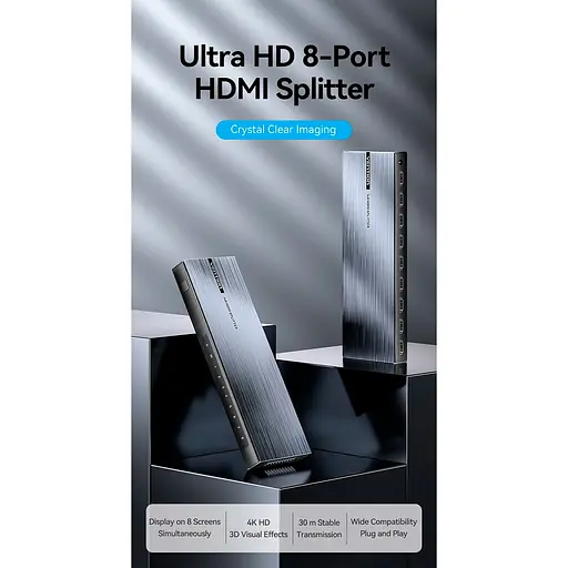 Сплітер Vention 4K 1x8 HDMI Splitter Black Aluminum Alloy Type EU Standard - фото 2