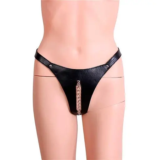 Жіночі BDSM стрінги з прорізом та декоративним ланцюжком S/M/L Чорний K000443 - фото 1
